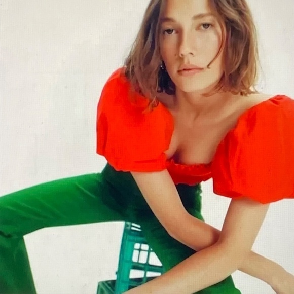 NWOT ZARA Red Puff Sleeve Smocked Tube Top Ruffle Cropped Festival Cotton S - Picture 10 of 13